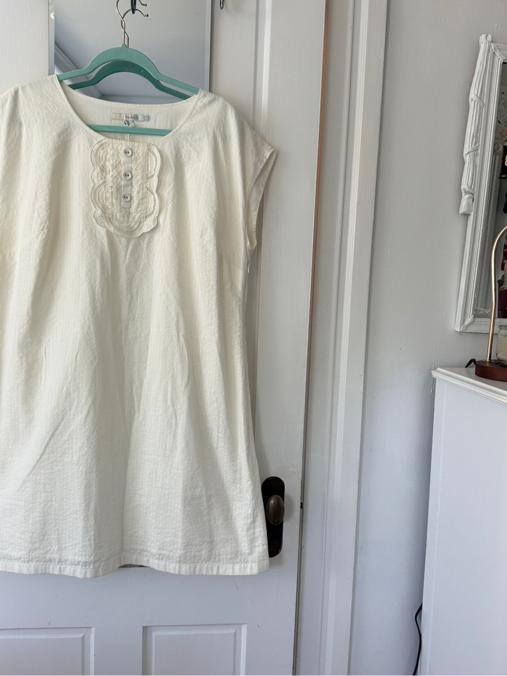 Boden Cream Sleeveless Embroidered Bib Tunic